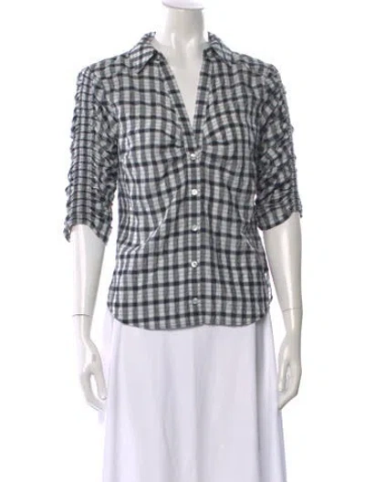 Pre-owned Veronica Beard Plaid Print V-neck Button-up Top W/ Tags In Blue