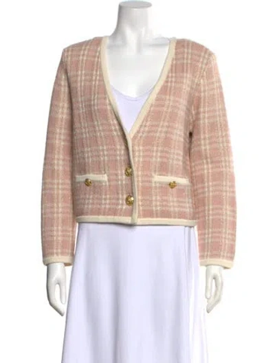 Pre-owned Veronica Beard Plaid Print V-neck Sweater W/ Tags In Pink