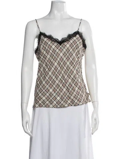 Pre-owned Veronica Beard Plaid Print V-neck Top In Neutral