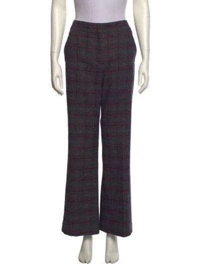 Pre-owned Veronica Beard Plaid Print Wide Leg Pants In Blue