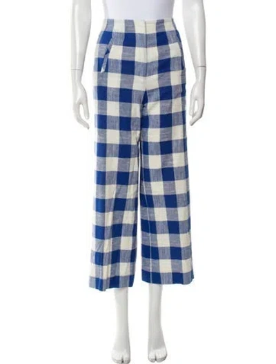 Pre-owned Veronica Beard Plaid Print Wide Leg Pants In Blue