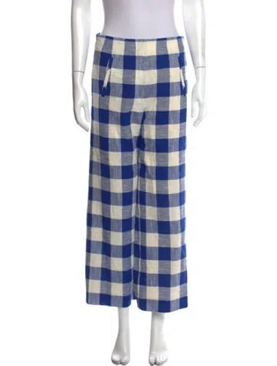 Pre-owned Veronica Beard Plaid Print Wide Leg Pants In Blue
