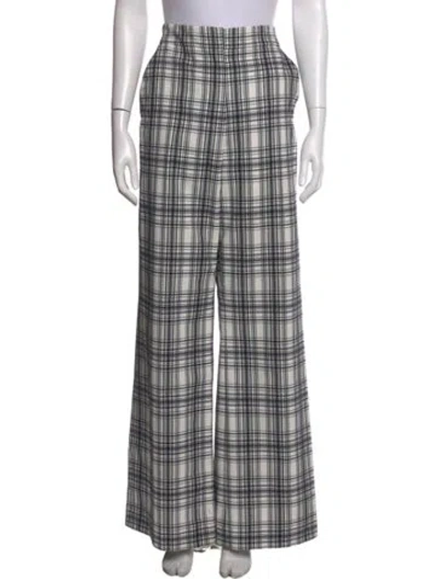 Pre-owned Veronica Beard Plaid Print Wide Leg Pants In Blue