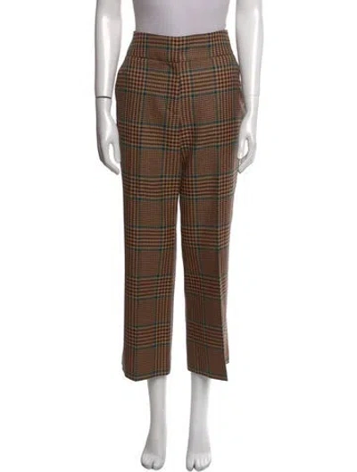 Pre-owned Veronica Beard Plaid Print Wide Leg Pants In Brown