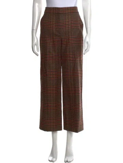 Pre-owned Veronica Beard Plaid Print Wide Leg Pants In Brown