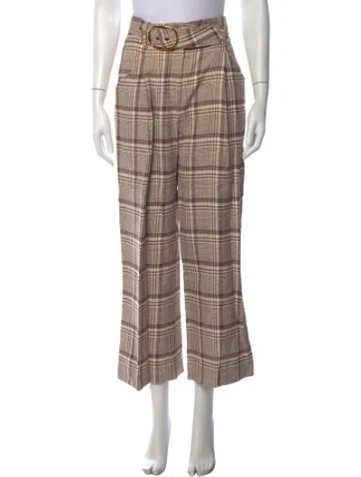 Pre-owned Veronica Beard Plaid Print Wide Leg Pants In Brown