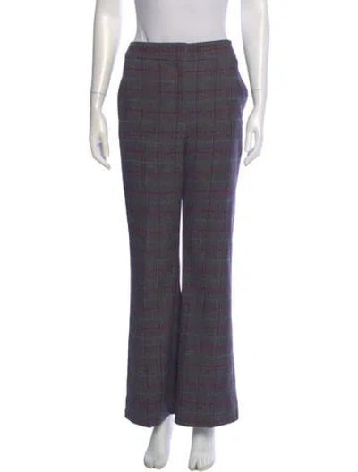 Pre-owned Veronica Beard Plaid Print Wide Leg Pants In Gray