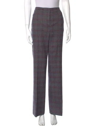 Pre-owned Veronica Beard Plaid Print Wide Leg Pants In Gray