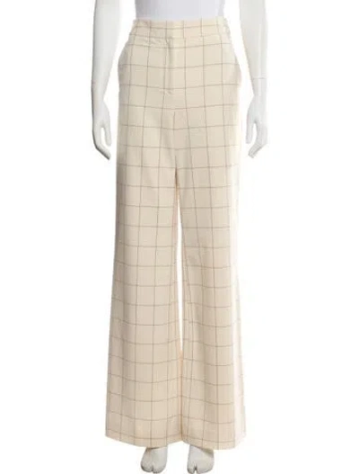 Pre-owned Veronica Beard Plaid Print Wide Leg Pants In Neutral