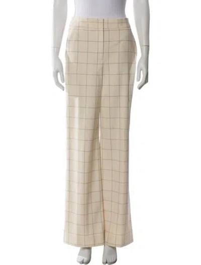 Pre-owned Veronica Beard Plaid Print Wide Leg Pants In Neutral