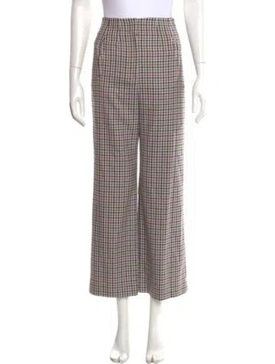 Pre-owned Veronica Beard Plaid Print Wide Leg Pants In Neutral