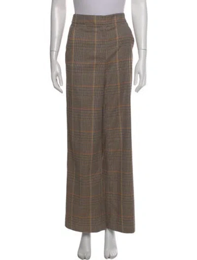 Pre-owned Veronica Beard Plaid Print Wide Leg Pants In Neutral
