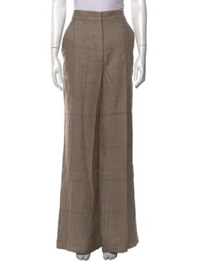 Pre-owned Veronica Beard Plaid Print Wide Leg Pants In Neutral