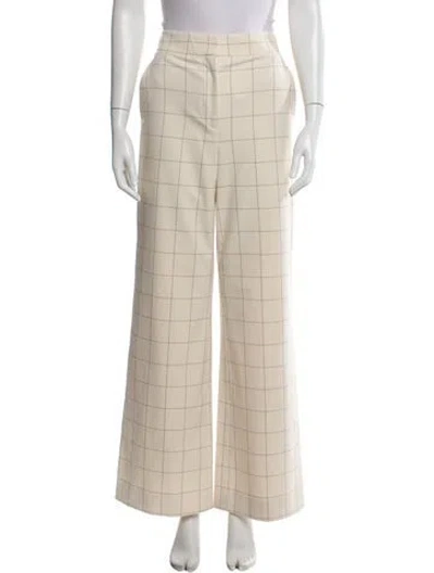 Pre-owned Veronica Beard Plaid Print Wide Leg Pants In Neutrals