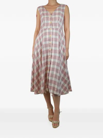 Pre-owned Veronica Beard Plaid-pattern Midi Dress In Red