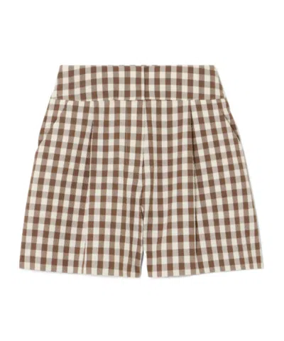 Veronica Beard Pleated Gingham Shorts In Brown