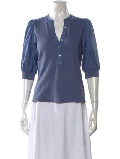 Pre-owned Veronica Beard Plunge Neckline Three-quarter Sleeve Top In Blue