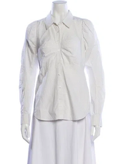 Pre-owned Veronica Beard Polka Dot Print Long Sleeve Button-up Top In White
