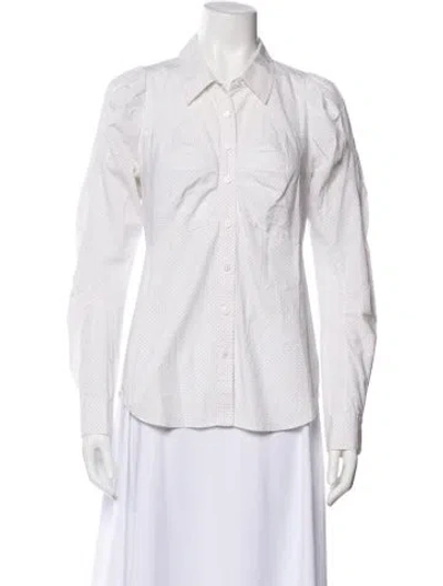 Pre-owned Veronica Beard Polka Dot Print Long Sleeve Button-up Top In White