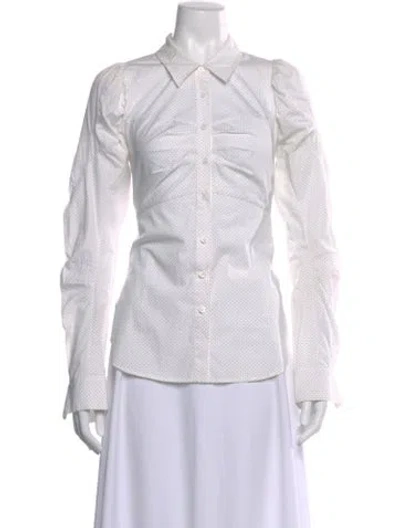Pre-owned Veronica Beard Polka Dot Print Long Sleeve Button-up Top In White