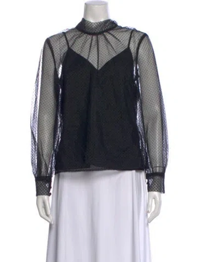 Pre-owned Veronica Beard Polka Dot Print Mock Neck Blouse In Black