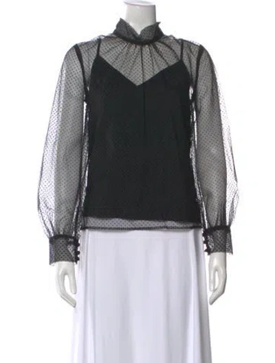 Pre-owned Veronica Beard Polka Dot Print Mock Neck Blouse In Black