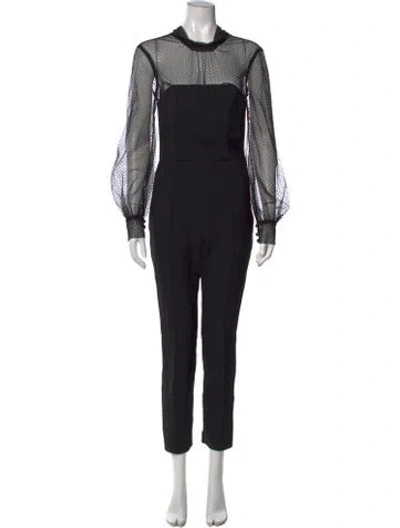 Pre-owned Veronica Beard Polka Dot Print Mock Neck Jumpsuit In Black