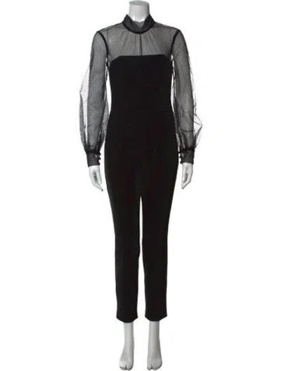 Pre-owned Veronica Beard Polka Dot Print Mock Neck Jumpsuit In Black