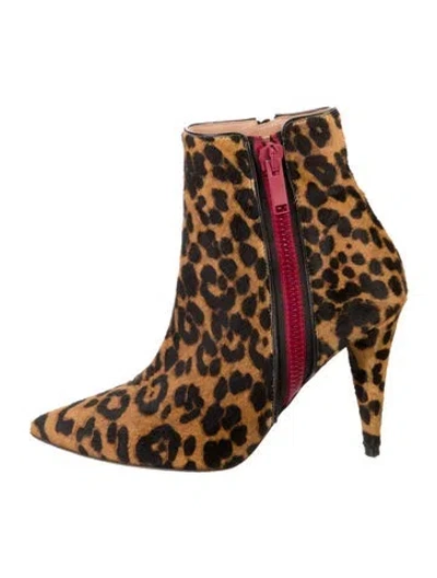 Pre-owned Veronica Beard Ponyhair Animal Print Boots In Brown