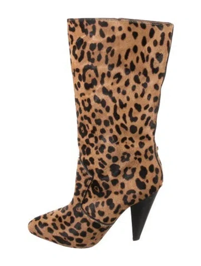 Pre-owned Veronica Beard Ponyhair Animal Print Boots In Brown