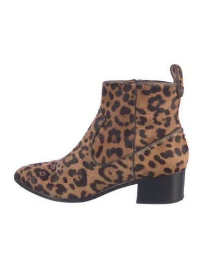 Pre-owned Veronica Beard Ponyhair Animal Print Boots In Brown