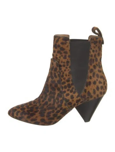 Pre-owned Veronica Beard Ponyhair Animal Print Boots In Brown