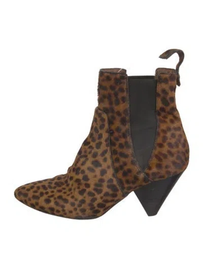 Pre-owned Veronica Beard Ponyhair Animal Print Chelsea Boots In Brown