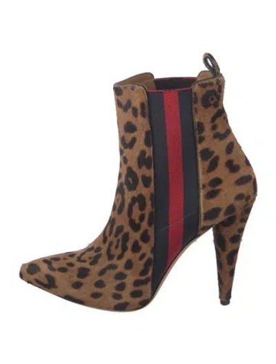 Pre-owned Veronica Beard Ponyhair Animal Print Chelsea Boots In Brown