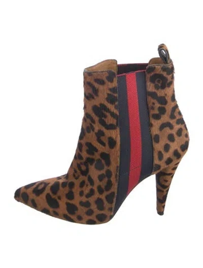 Pre-owned Veronica Beard Ponyhair Animal Print Chelsea Boots In Brown