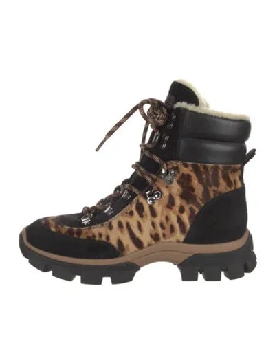 Pre-owned Veronica Beard Ponyhair Animal Print Hiking Boots In Neutrals