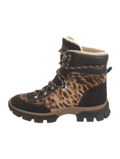 Pre-owned Veronica Beard Ponyhair Animal Print Lace-up Boots In Multi