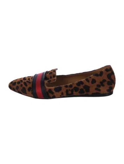 Pre-owned Veronica Beard Ponyhair Animal Print Loafers In Brown