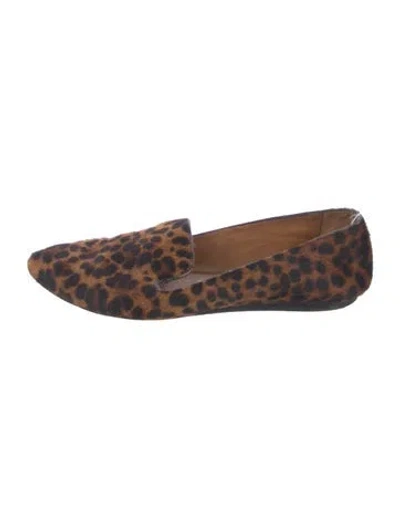 Pre-owned Veronica Beard Ponyhair Animal Print Loafers In Brown