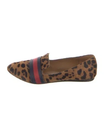 Pre-owned Veronica Beard Ponyhair Animal Print Loafers In Brown