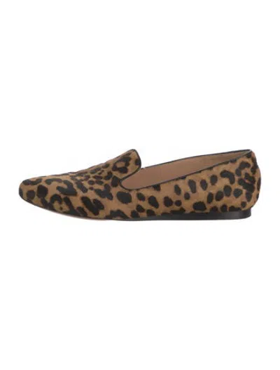 Pre-owned Veronica Beard Ponyhair Animal Print Loafers In Brown