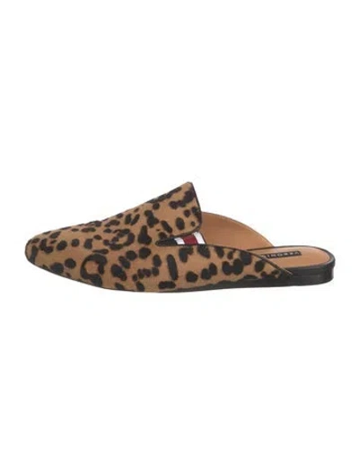Pre-owned Veronica Beard Ponyhair Animal Print Mules In Brown
