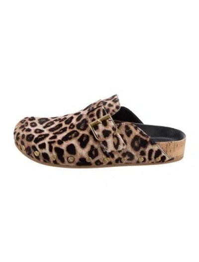 Pre-owned Veronica Beard Ponyhair Animal Print Mules In Neutral
