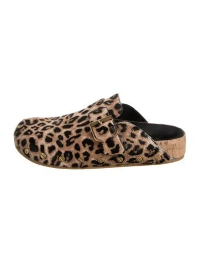 Pre-owned Veronica Beard Ponyhair Animal Print Mules In Neutrals