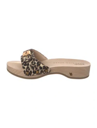 Pre-owned Veronica Beard Ponyhair Animal Print Slides In Brown