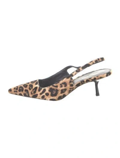 Pre-owned Veronica Beard Ponyhair Animal Print Slingback Pumps In Brown