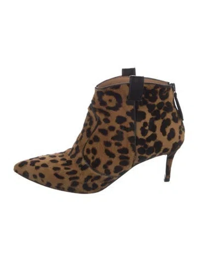 Pre-owned Veronica Beard Ponyhair Animal Print Western Boots In Brown