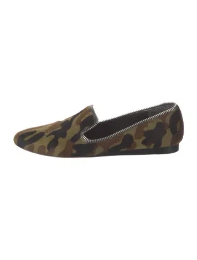 Pre-owned Veronica Beard Ponyhair Camouflage Print Loafers In Green