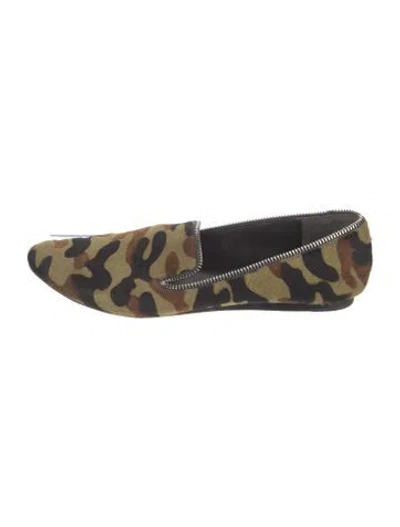 Pre-owned Veronica Beard Ponyhair Camouflage Print Loafers In Green