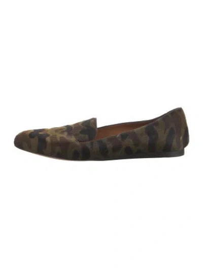 Pre-owned Veronica Beard Ponyhair Camouflage Print Loafers In Green